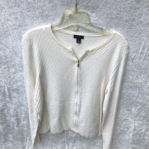 Ann Taylor Size Large Ctoon/Nylon Zip up Cardigan Sweater - ivory  - very nice!